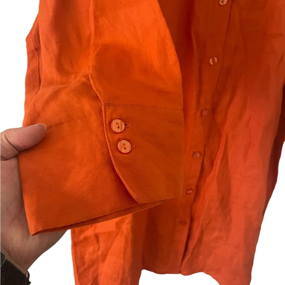 Ecru Anthropologie 100% Linen Orange Tunic Blouse Button Down XL - Picture 2 of 10